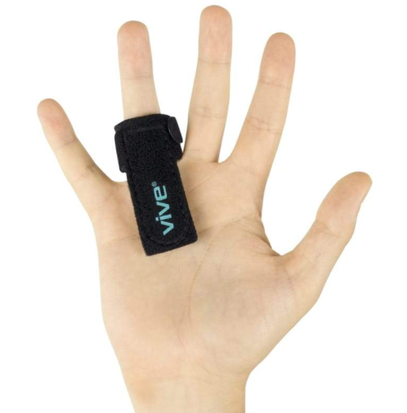 Image shows a MP block splint applied to ring finger to stop triggering.